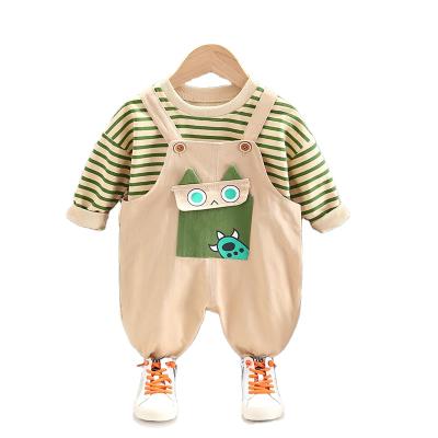 China 2021 Casual Made in China Kids Striped Bib Pants 1-5 Years Old Boys Long Sleeve Casual Suit for sale