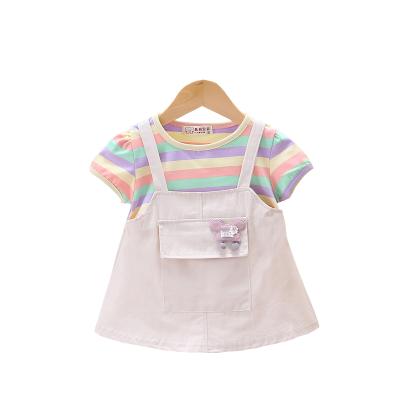 China 2021 High Quality New Summer Casual Children's Girls Two-Piece Strap Sweet Dress for sale