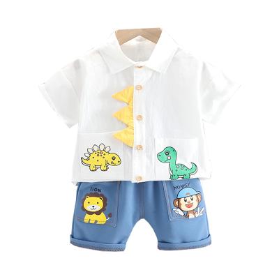 China 2021 Summer New Boy Cartoon Boy Short Sleeve Shirt Suit Male Baby Jeans Casual Two-piece Suit 1-3-5 Years 2-4 for sale