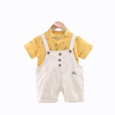 China 2021 Summer New Children's Casual Bib Pants Boys Lapel Short Sleeve Shirt Children's Two-piece Suit for sale