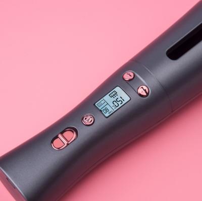 China Avoid Hair Breakage OEM Private Label LCD Display Titanium Ionic Air Titanium Multifunction Portable Wireless Auto Rotating Hair Curling Iron for sale