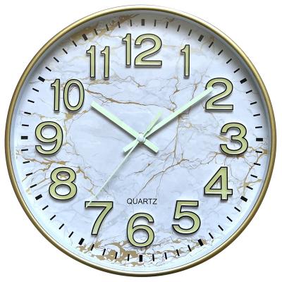 China Class Hands 12 Inch 3D Luminous Digital Full Wall Clock Fashion Marble Face World Time Wall Clock Luminous Wall Watch for sale