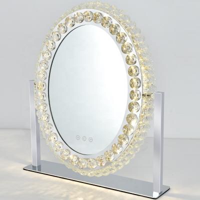 China Hotel Modern Bathroom Decorative Lighted Crystal Frame Oval Mirror for sale