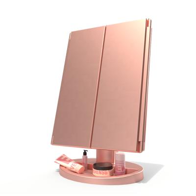 China 22Pcs Lighted Led Cosmetic Mirror Led Bathroom Square Shape Touch Sensor Travel Mirror Light Triple Light Led Vanity Lighted Mirror for sale