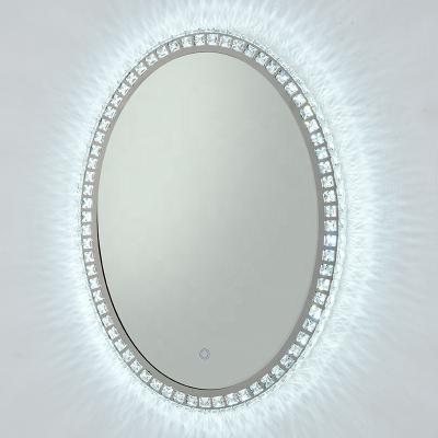 China High Quality Lighted Crystal Oval Shaped Illuminated Led Wall Mirror for sale