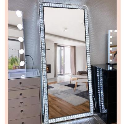 China Lit Colored Full Body Mirror |Crystal Full Body Mirror | Floor length mirror with speaker and clock for sale