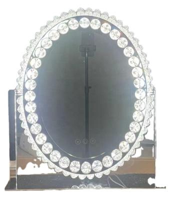 China Crystal Crushed Led Light Illuminated Smart Makeup Vanity Mirror for sale