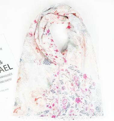 China 2022 New Foil Polyester Scarf Women Custom Beach Shawls Floral Scarf With Tassels Printed Hijab for sale