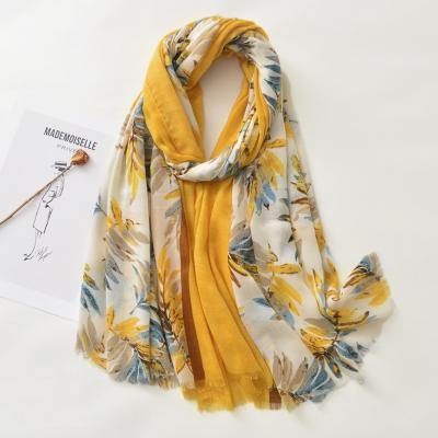 China Polyester Malaysia Spring Leaf Printed Cotton Feeling Soft Scarf Hijab Women Accessories Long for sale