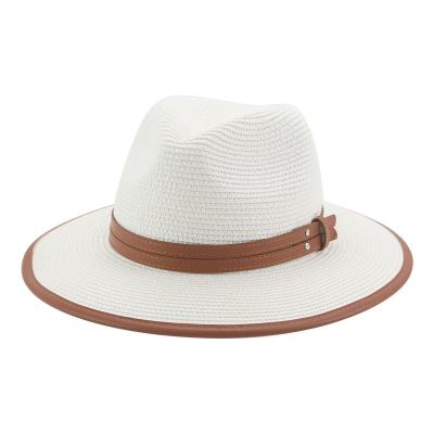 China Hot-selling Unisex Striped Panama Hat With Beach Hat Wholesale Summer PU Spring Fashion British Sun Hat for sale