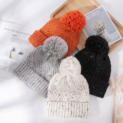 China COMMON Thick Knit Winter Beanie Warm Hat With Big Pom Ball Girl Women Hat 2022 for sale