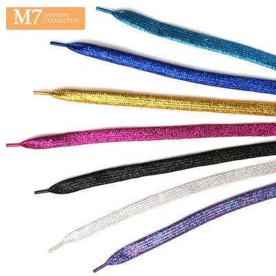 China New Fashion MSBJ0107 Flat Glitter Colorful Metallic Gold/Silver Wide Flat Shimmer Shoe Laces for sale