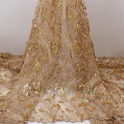 China Latest Viable Design Luxury Sequins Fashion Mesh Embroidery Lace Fabric For African Wedding Dresses for sale