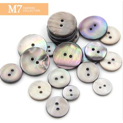 China ZM183 Factory Direct Other Round Form Two Hole Fashion New Mother Bead Gray Shell Button for sale