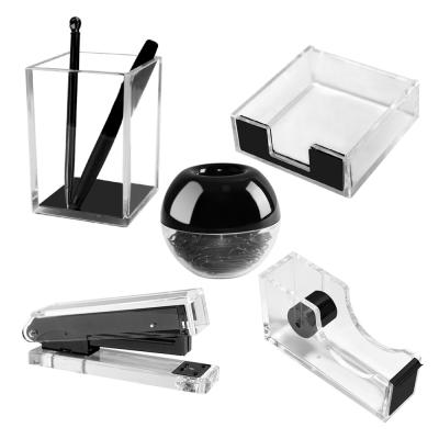 China Educate Black Acrylic Stapler Pen Pencil Holder Stationery Office School Office Supplies Tape Dispenser Set for sale