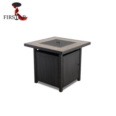 China Stored Brick Textured Tiles Outdoor Safety Garden Gas Butane Fire Pit Textured Table With Glass Rock for sale