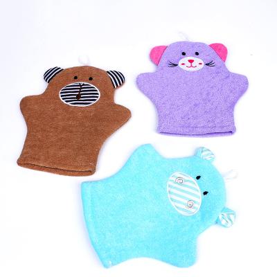 China EXFOLIATING Glove Custom Natural Terry Cloth Cotton Bath Shower Exfoliating Glove Baby Kids Shower Scrubber Bath Sponge Gloves for sale