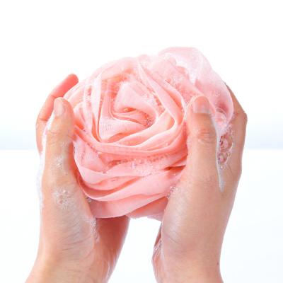 China EXFOLIATE Factory Price Rose Design PE Mesh Body Clean Exfoliating Bath Soft Shower Flower Sponge for sale