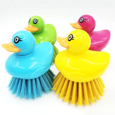 China Viable Wholesale Cartoon Plastic Duck Tools Kitchen Wash Dish Brush Professional Cleaning Brush for sale