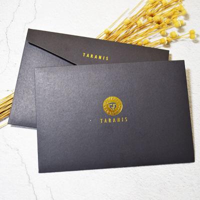 China Modern Luxury Gold Foil Black Paper Custom Logo Thank You Card Packaging Envelope for sale