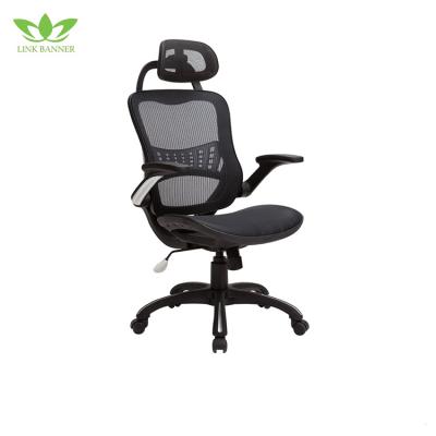 China (Size) Black Mesh Office Chair High Back Ergonomic Adjustable Swivel Computer Reclining Office Chair with Adjustable Headrest Flip Up Lumbar Support for sale