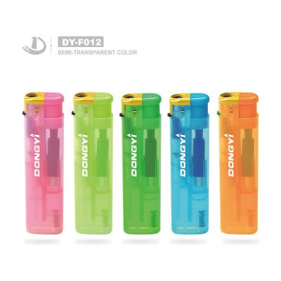 China Transparent Color OEM Windproof Lighter for Promotion Model NO. DY-F012 7.88*2.1*1.1 CM for sale