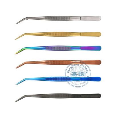 China (JYKTT-A135) Viable Curved Tip Head Tweezer Wholesales In Stock 8 Inch Colored Stainless Steel Precise Fine For Small Things for sale