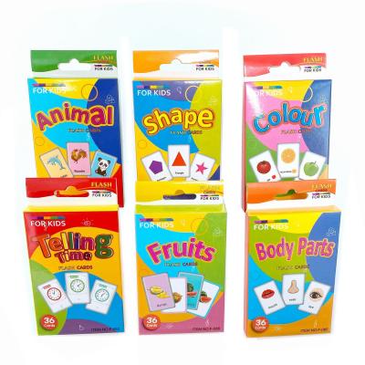 China Eco-friendly Material Kids Educational Colorful Printing Animals Teaching Toy Shape &Color Knowledge 36pcs Baby Flash Cards for sale