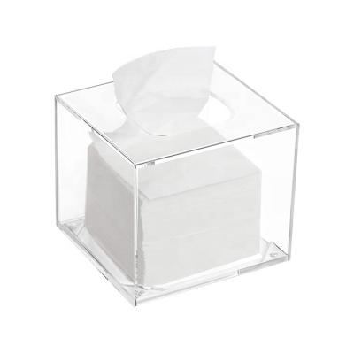 China Deploying Clear Acrylic Box Lid Holder Facial Tissue Dispenser Square Towel Organizer for Bathroom, Kitchen and Office for sale