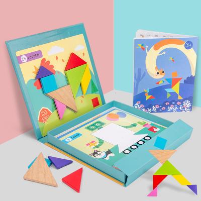 China Eco-friendly Material Magnetic Animals 3-6 Years Tangram Cartoon Animals Kids Early Educational Wooden Jigsaw Puzzle Book for sale