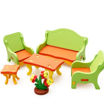 China Eco-friendly Material Kids Living Room Furniture Decoration Educational Model Toys DIY Assemble Wooden 3D Puzzle for sale