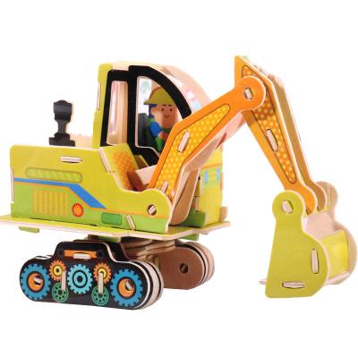 China Toy Wooden Assemble 3D Puzzle Toy Car Model Vehicle Engineering Eco-friendly Material Children's Educational Game DIY for sale