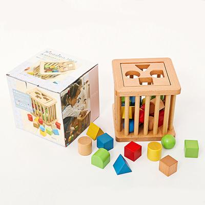 China Eco-Friendly Toys High Quality Wooden Kids Montessori Material Educational Color Train Matching Blocks Wooden Bucket for sale