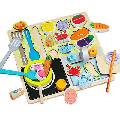 China Educational Toy Colorful Kids Kitchen Set Fruit Toy Wooden Puzzle Barbecue Cut Children Eco-friendly Material for sale