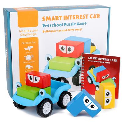 China Eco-friendly Car Material Eco-friendly Educational Smart Colorful Blocks Cartoon Game Table Board Wooden Puzzle Vehicle Toy for sale