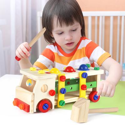 China DIY Kids Action Capacity Vehicle Car Assembly Toys Eco-friendly Material Handmade Wooden Detachable Training Car for sale