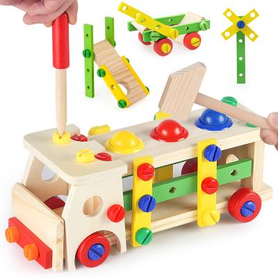 China Educational Detachable Wooden Car Vehicle Material Eco-friendly Educational Detachable Wooden Car Action Capacity Kids Training DIY Handmade Assembled Toy for sale