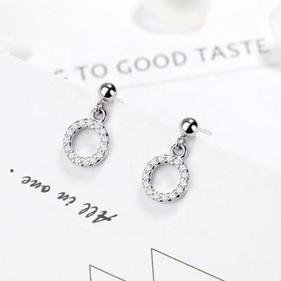 China Non Allergic Silver Small Circle Earrings Exquisite Long Dangle Stud Earrings for sale