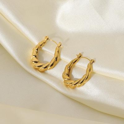 China TRENDY twisted earrings for women fashion jewelry 18k gold plating bold stainless steel crescent earrings for sale