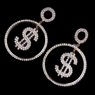 China 2022 TRENDY Circle Drop Earrings Crystal Rhinestone Dollar Money Sign Drop Earrings for sale