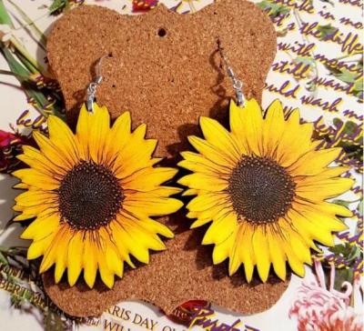 China Yiwu TRENDY earrings fashion cute sunflower earrings jewelry wooden circle earrings wholesale for sale