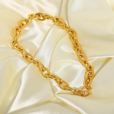 China Other 18k Stainless Steel Gold Plated Necklace Metal Jewelry Chain Punk T Buckle Brass Link Chain Necklace for sale