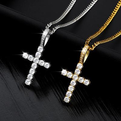 China Other High Quality 14k Gold Plated Stainless Steel Cubic Zircon Cross Necklace Pendant for sale