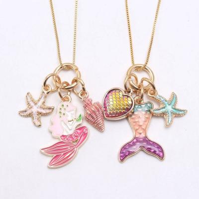 China Other 2022 Enamel Sweet Pink Heart Scale Fish Box Chain Kids Necklace Mermaid Pendant Chain Necklace for sale