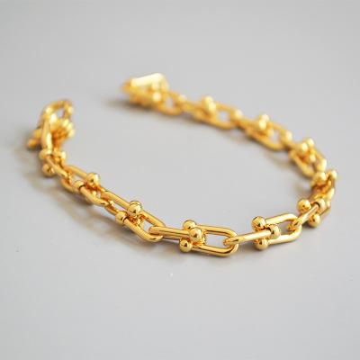 China FASHION Inspired U Shaped Chunky Chain Bracelet Women's Real 18k Gold Filled Brass Chain Bracelet for sale