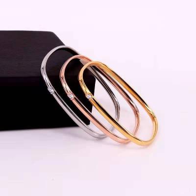 China Square Steel Diamond Bangle Bracelet Fashion Jewelry 18k Gold TRENDY Titanium for sale