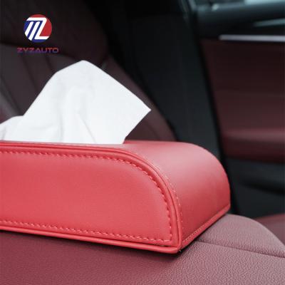 China ZY Simple Design Luxury PU Tissue Box Lid Car Tissue Paper Packaging Box Organizer Auto Tissue Box Leather Business/Holder for sale