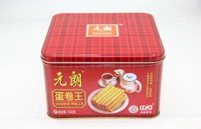 China Reclycle Egg Rolls / Cookies Red Square Tin Boxes Packaging FDA ROHS for sale