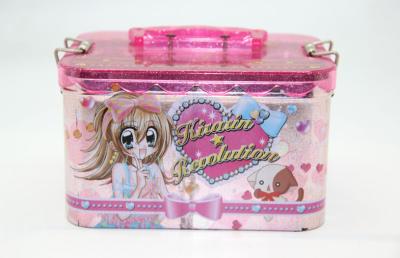 China Pink Girls Rectangular Lunch Tin Box With Handle For School Students for sale