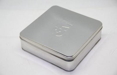 China Pantone Embossed Logo Lid Sliver Square Tin Box Gift / Food Packing for sale